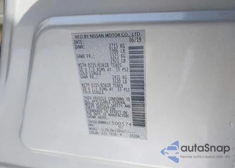 2020 Infiniti Qx60 Pure Awd z USA, uszkodzony, nr VIN 5N1DL0MMXLC500574